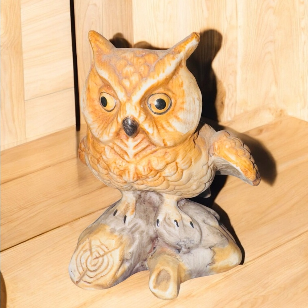 Vintage Homco Owl On A Log Figurine